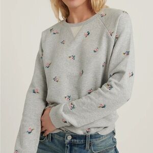 Lucky Brand Heather Gray Top with Floral Accents
